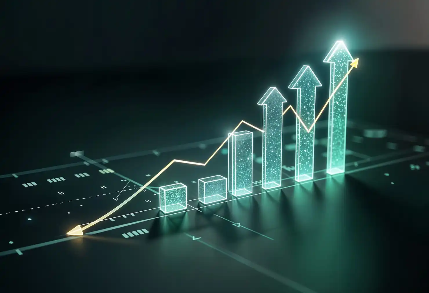 An upward trending stock chart or graph symbolizing business growth and successful investment.